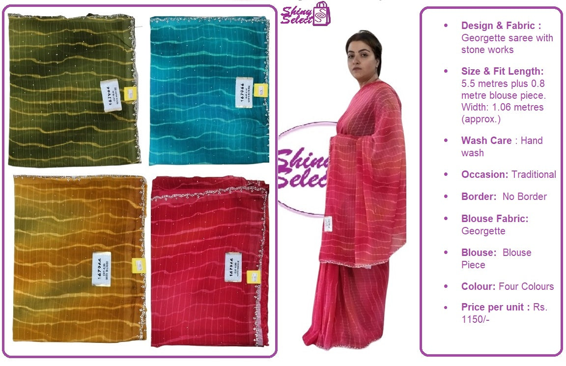 ShinySelect Chiffon saree with blouse piece & light stone work