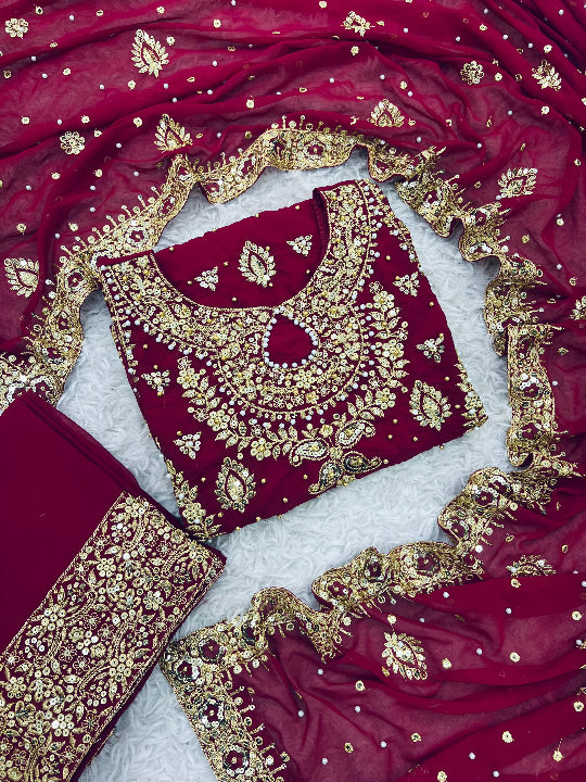 ES Designer Party Wear Look Top-Plazzo and Dupatta With Heavy Embroidery Work