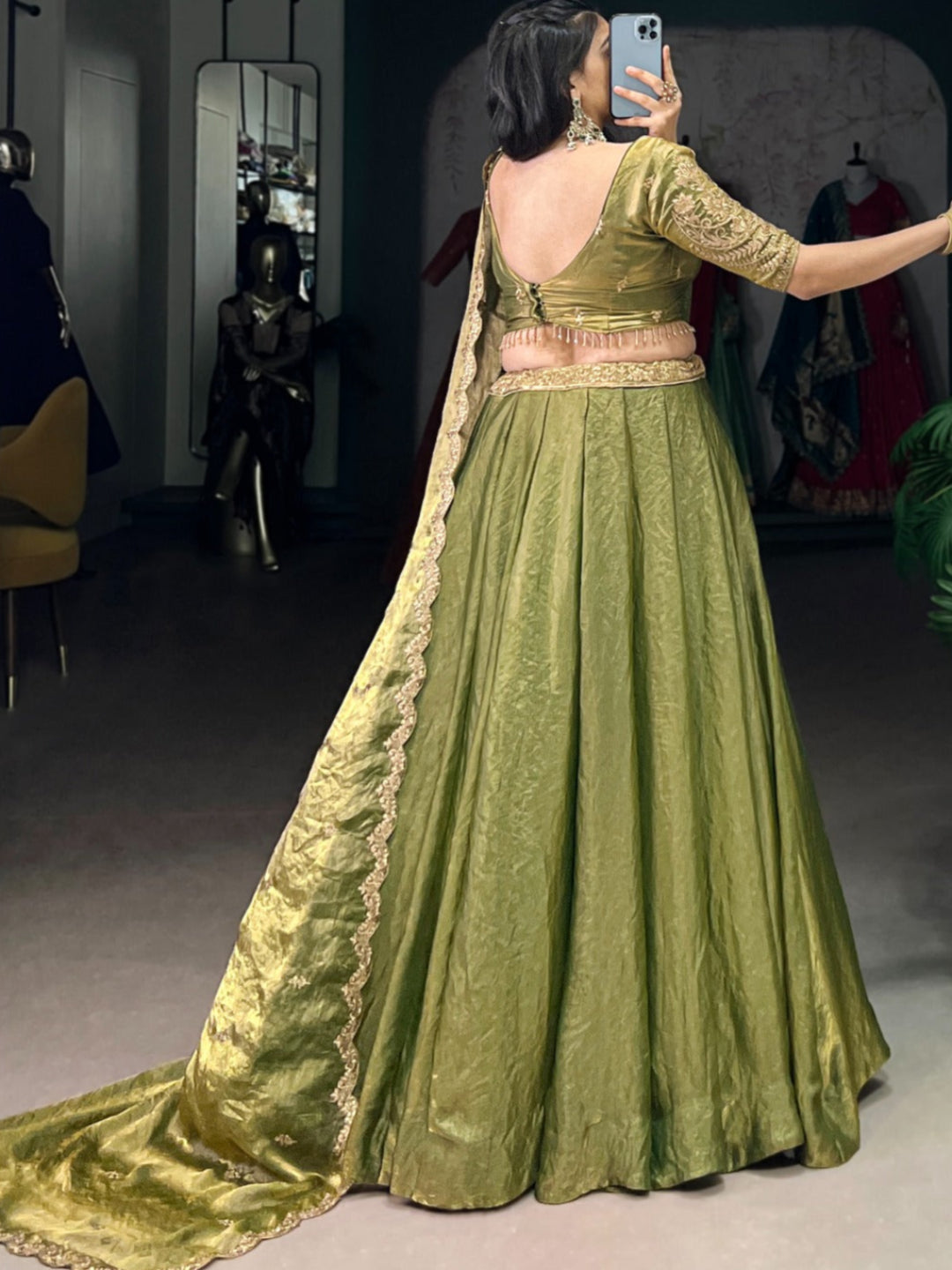 ES Stitched Fendi Lehenga Set with Thread & Sequin Embroidery – Festive Wear