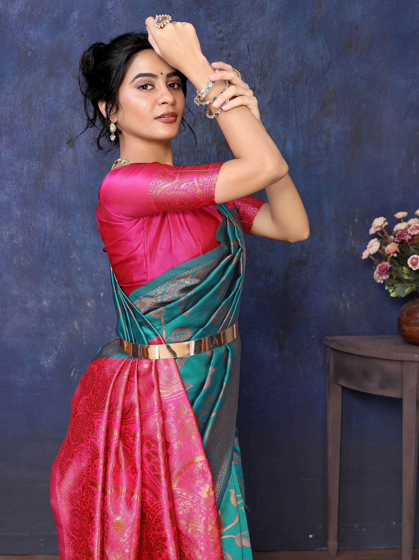 KF Women Kanjivaram Banarasi Silk Woven Design Saree