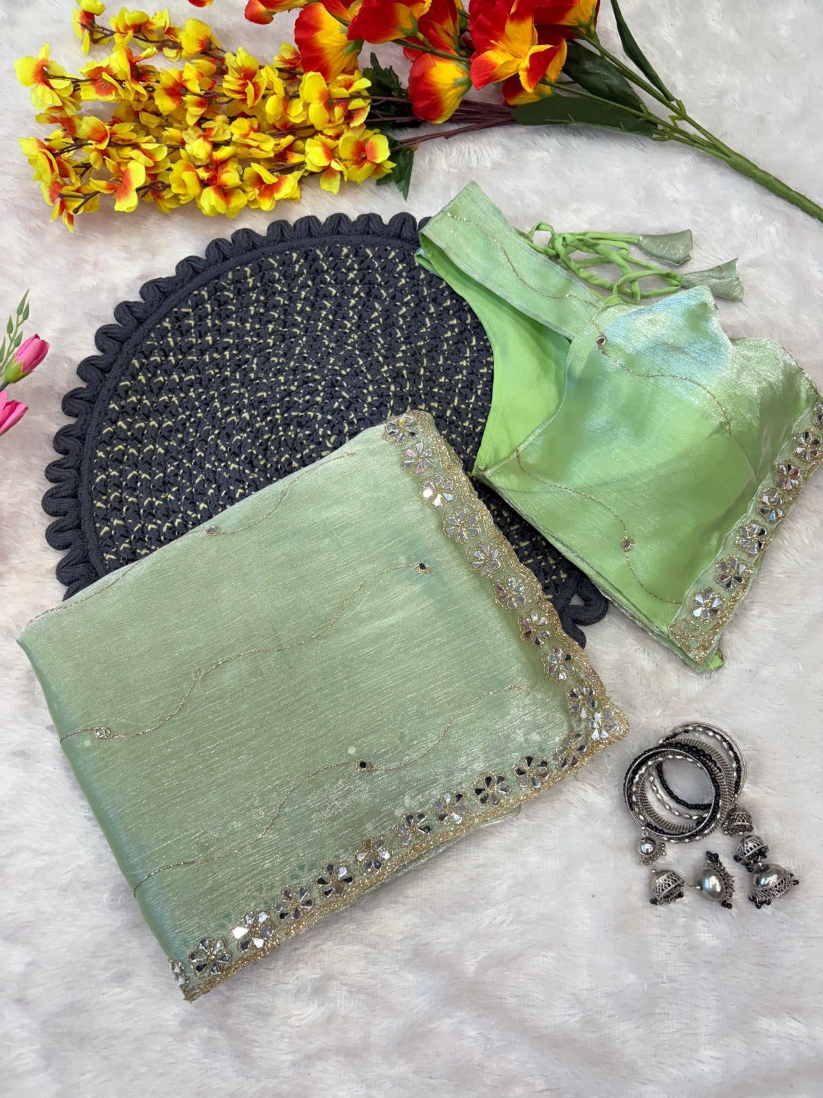 ES Premium Jimmy Chu Silk Saree with Unstitched Blouse