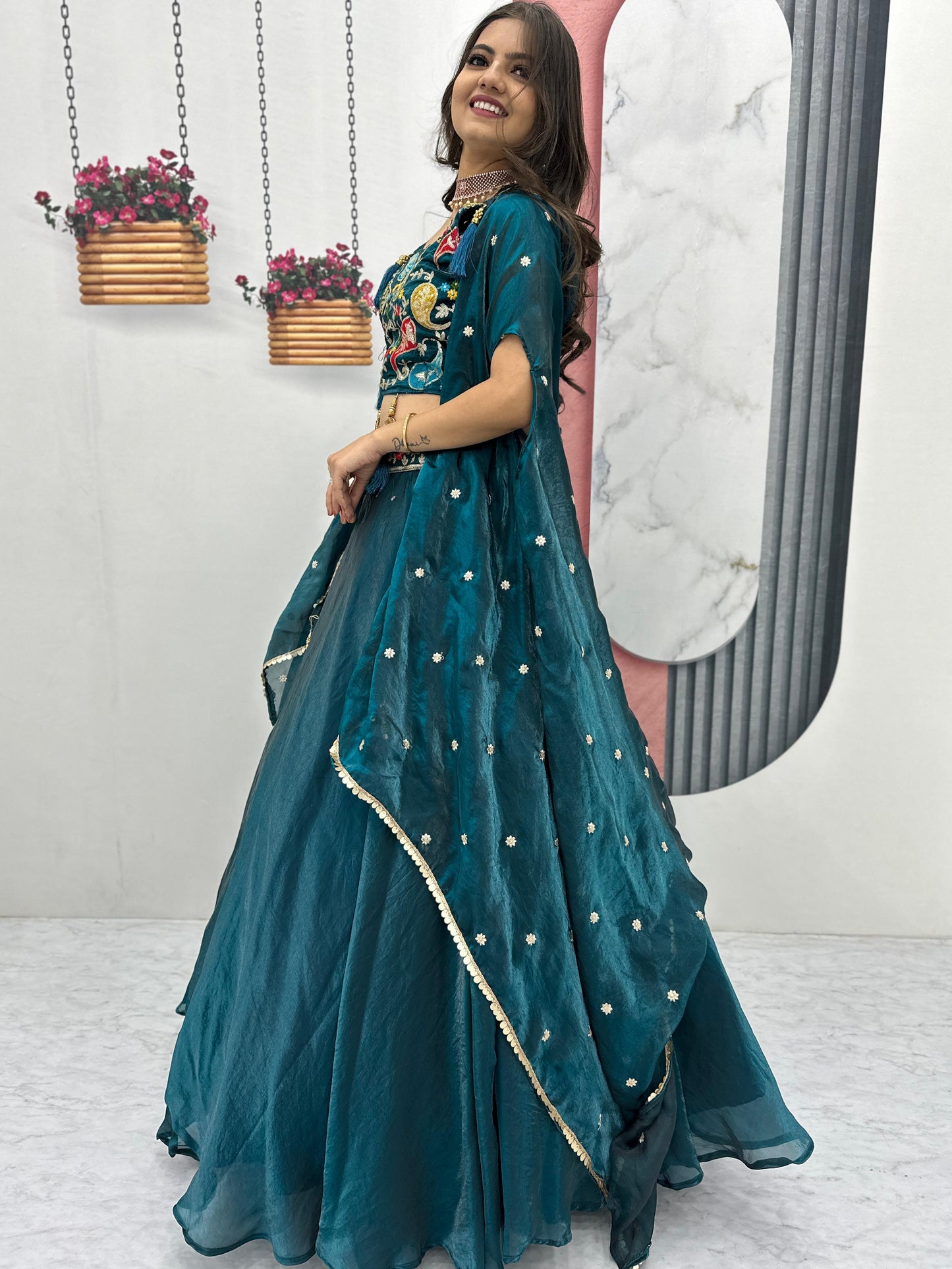 ES Fendy Lehenga Choli set with heavy embroidery with Shrug style Dupatta