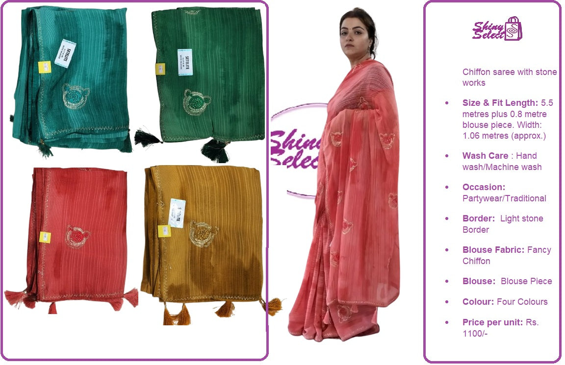 ShinySelect soft Chiffon saree with blouse piece & light stone