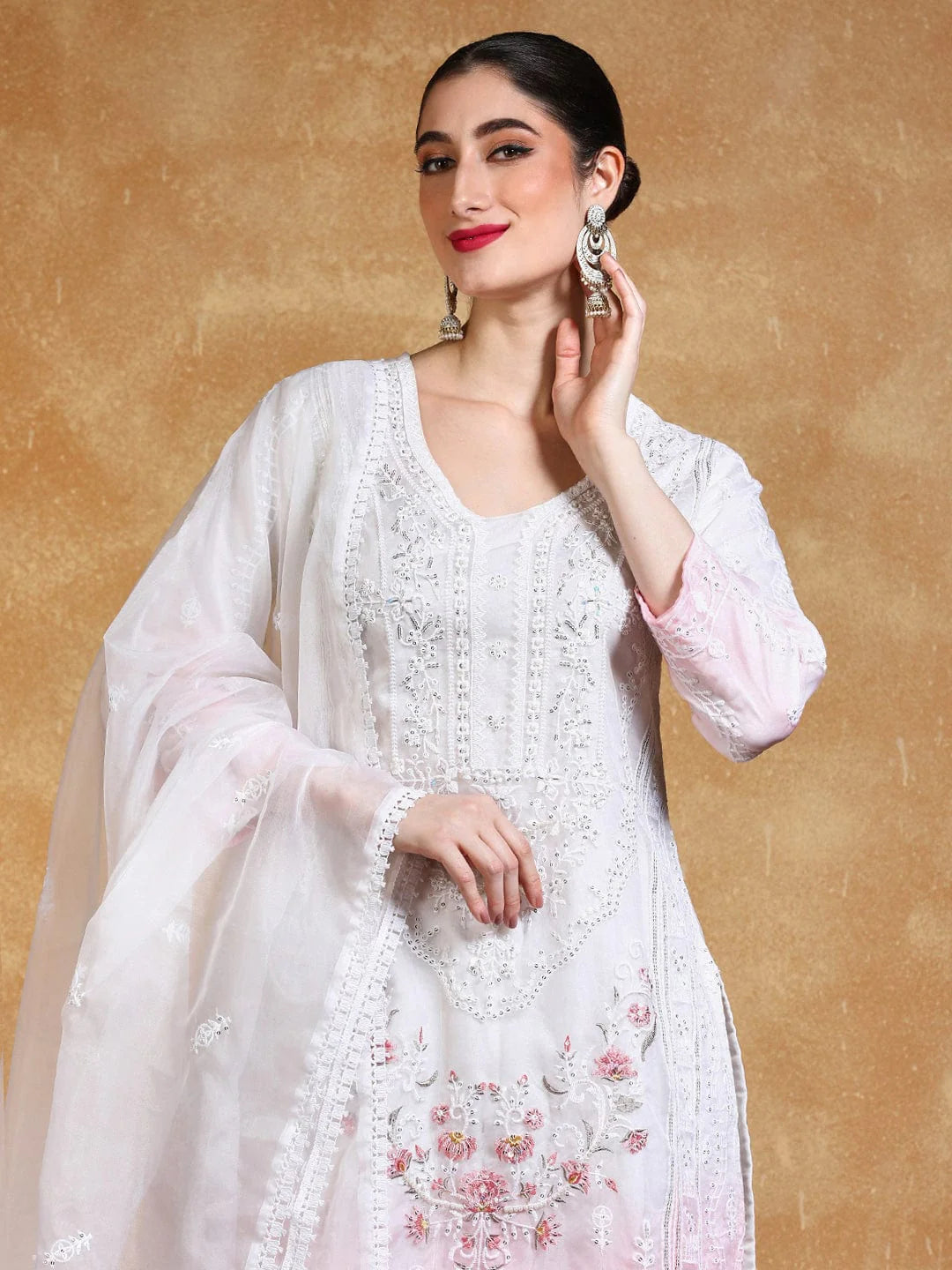 KF Women Floral Heavy Embroidered Kurta With Trouser & Dupatta