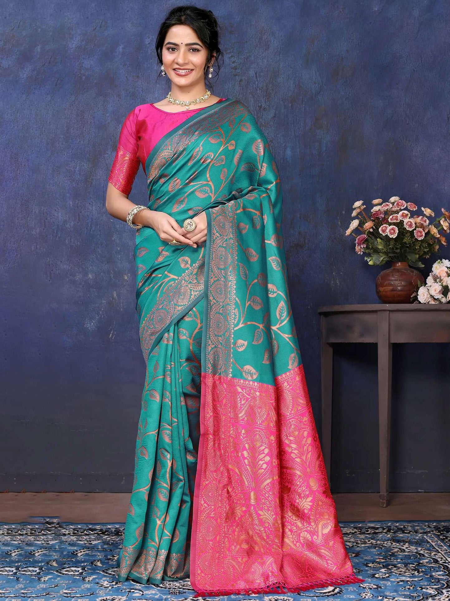 KF Women Kanjivaram Banarasi Silk Woven Design Saree