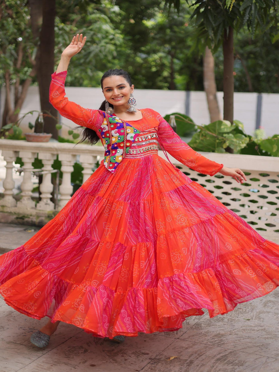 ES Navaratri Special Premium Laheriya & Bandhej Print Gown