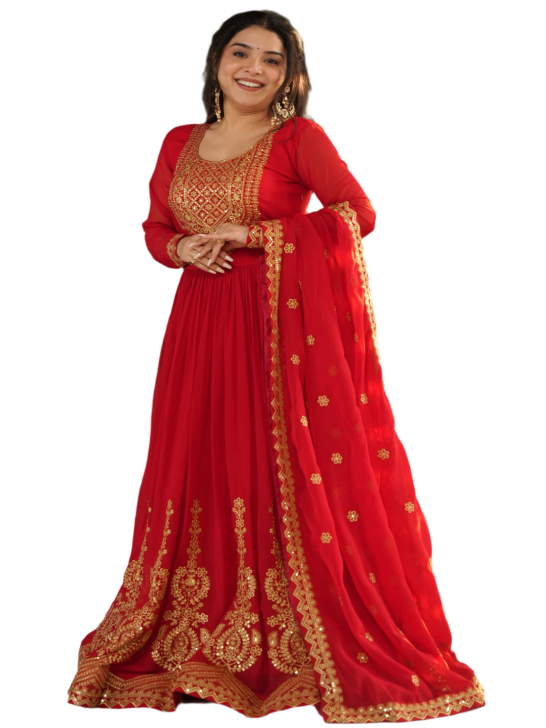 ES Embroidered Faux Blooming Gown with Dupatta – Festive & Party Wear