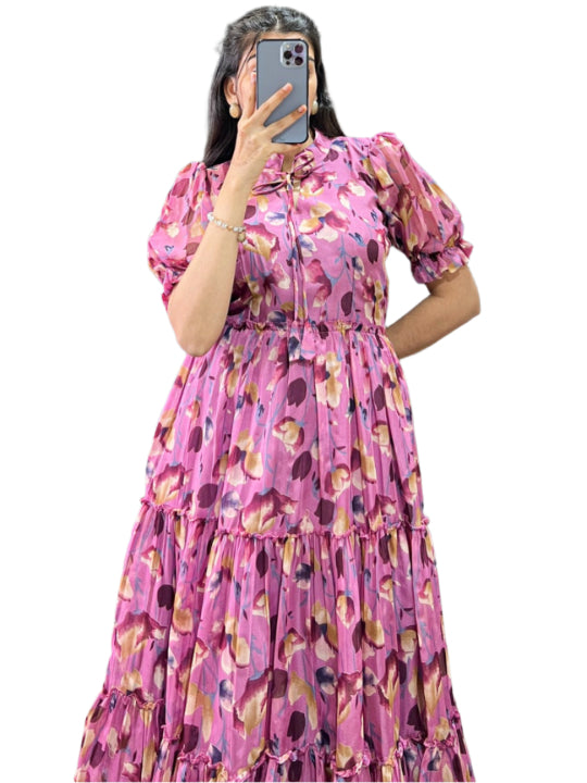 ES Women Tabby Silk Floral Printed Frock