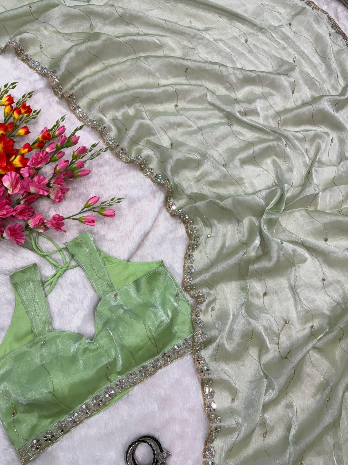 ES Premium Jimmy Chu Silk Saree with Unstitched Blouse