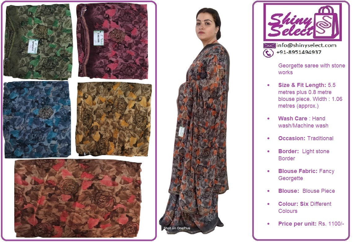ShinySelect Soft & comfortable Georgette saree with light stone work