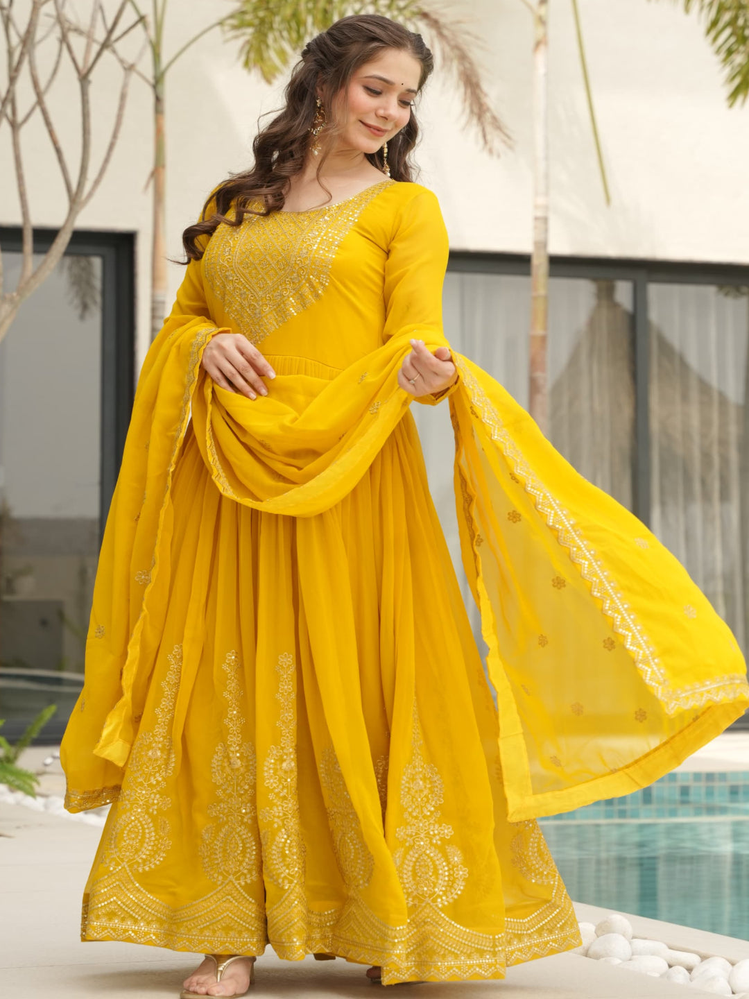 ES Embroidered Faux Blooming Gown with Dupatta – Festive & Party Wear