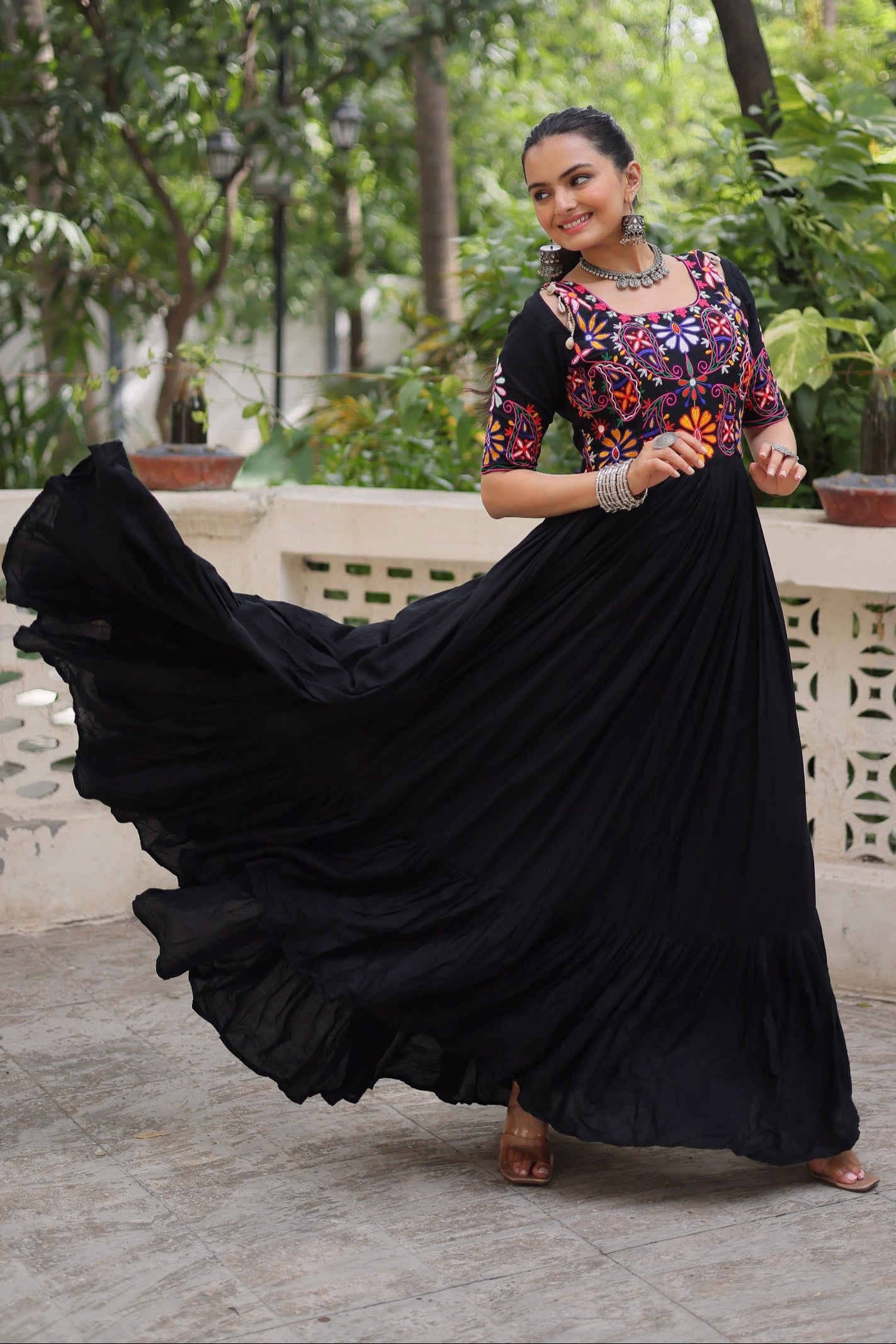 ES Navratri Special Premium Kutchi Gamthi Embroidered Gown