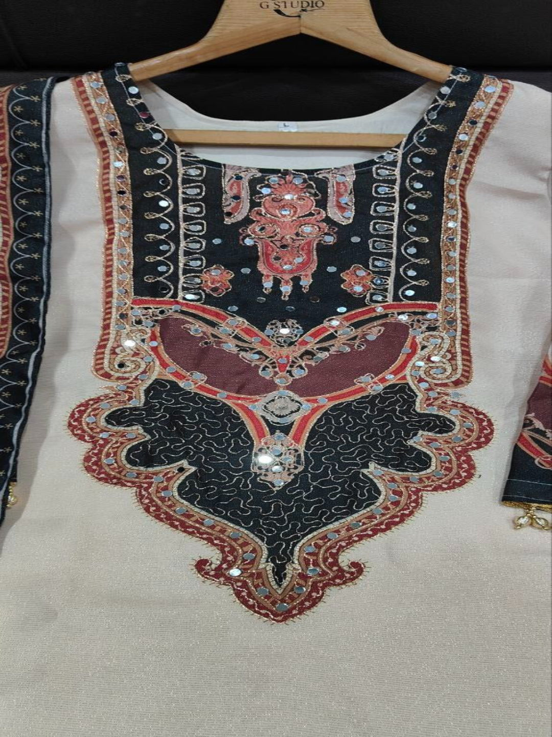 RE Women's Shimmer Silk Pakistani Suit Set | Embroidered Kurta with Original Mirror Work & Moti Lace | M-10XL