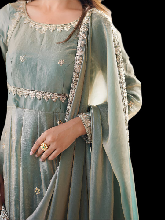 ES Fandy Silk Gown with Pant & Dupatta & Coding Sequnce work