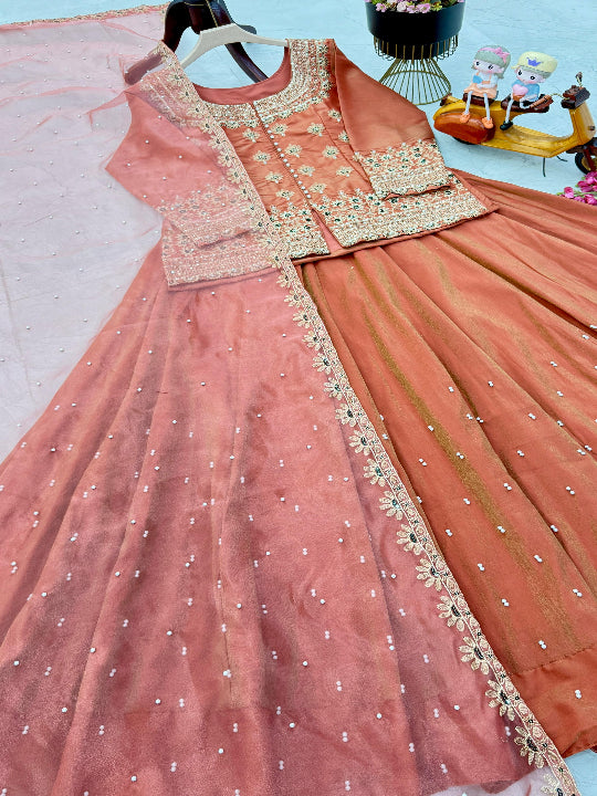 ES New Designer Shimmer Silk Party Top Lehenga & Dupatta Set