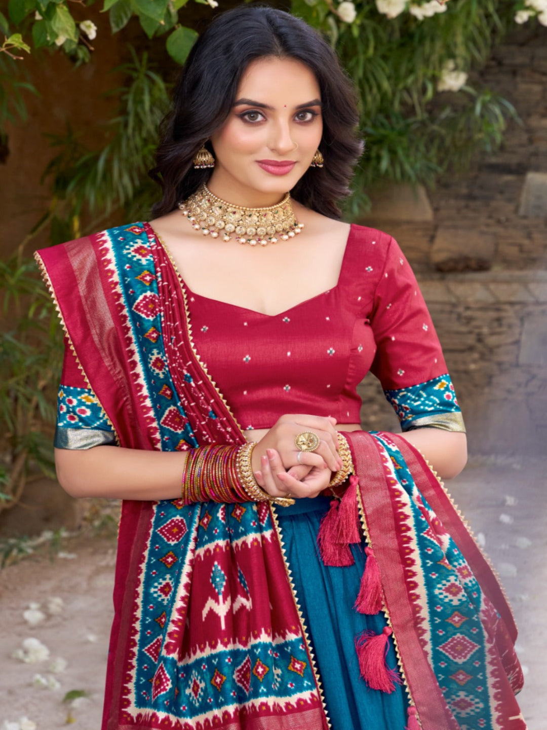 ES Tussar Silk (Stitched) Lehenga, Blouse & Dupatta