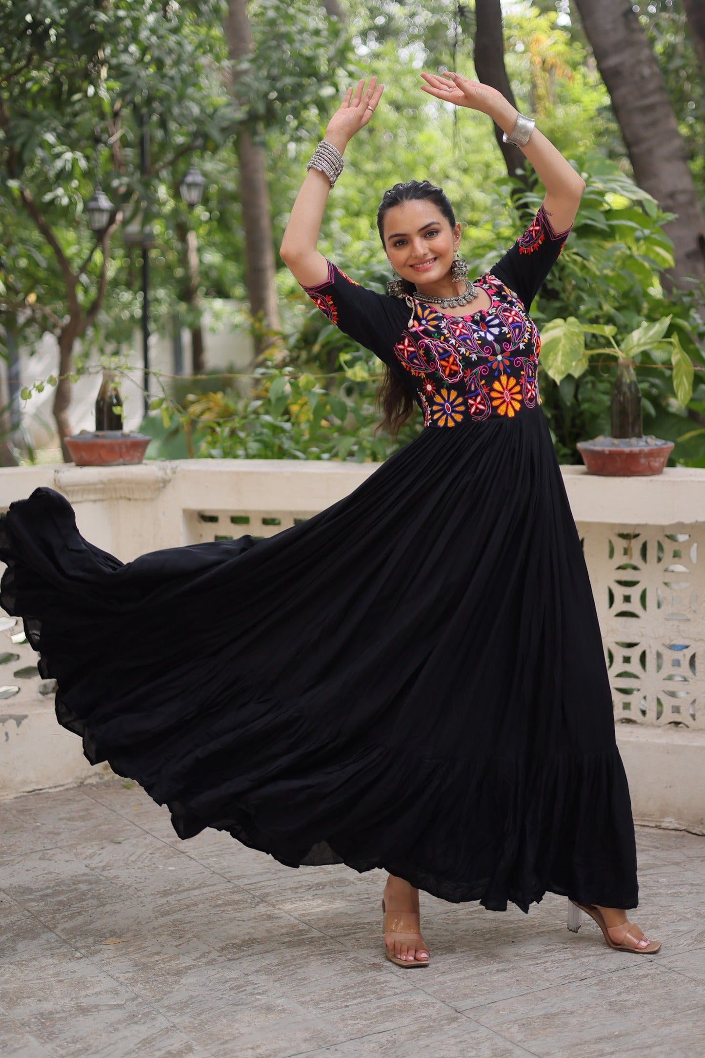 ES Navratri Special Premium Kutchi Gamthi Embroidered Gown