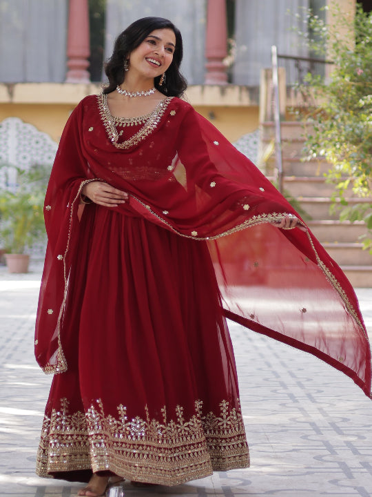 ES Premium Designer Gown - Faux Blooming with Embroidery Zari Sequins-work