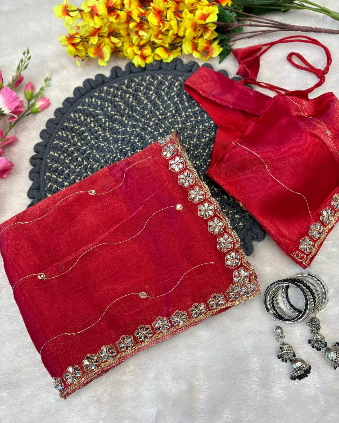 ES Premium Jimmy Chu Silk Saree with Unstitched Blouse