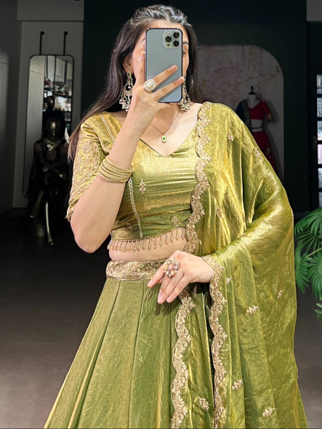 ES Stitched Fendi Lehenga Set with Thread & Sequin Embroidery – Festive Wear