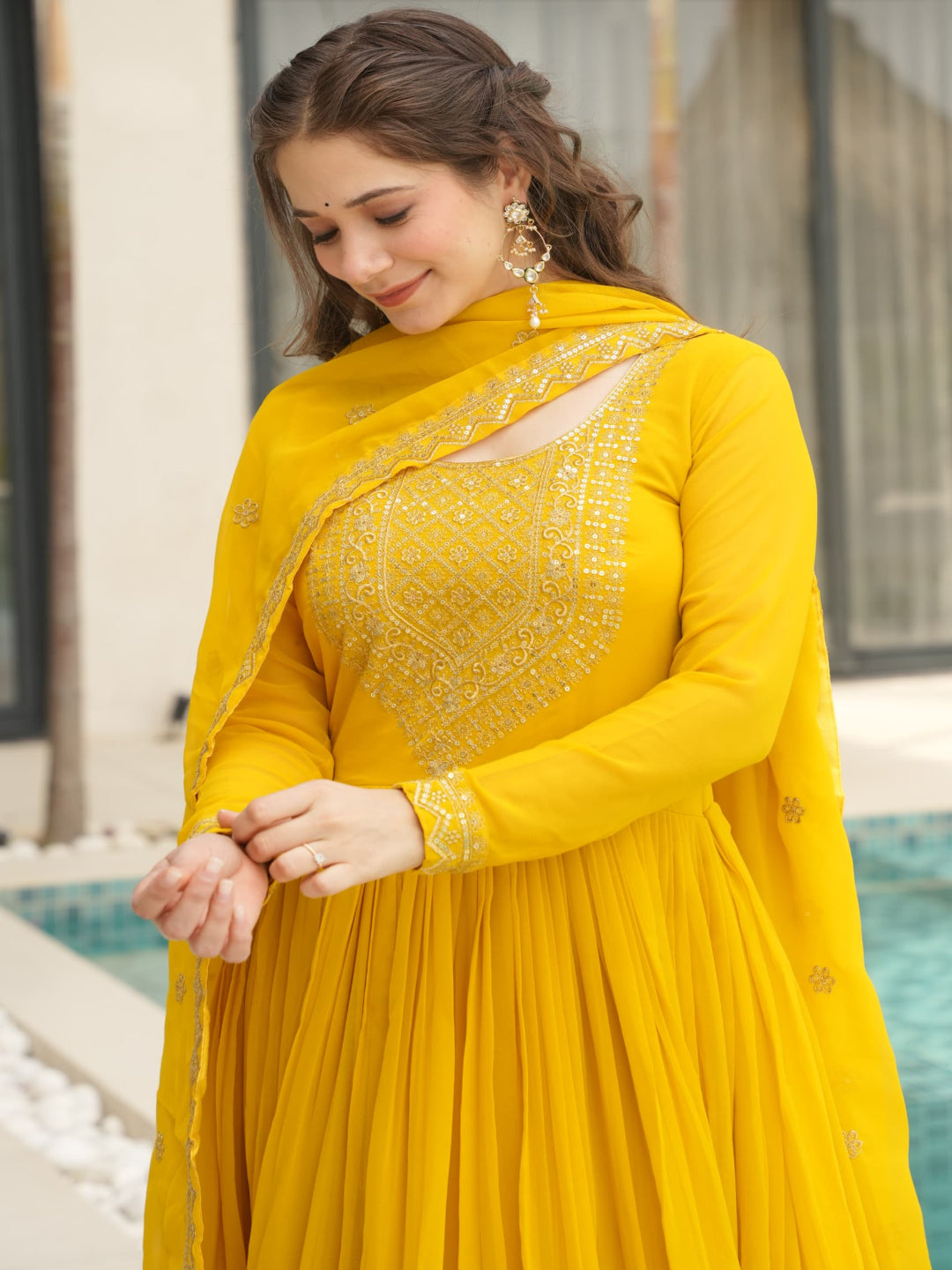 ES Embroidered Faux Blooming Gown with Dupatta – Festive & Party Wear