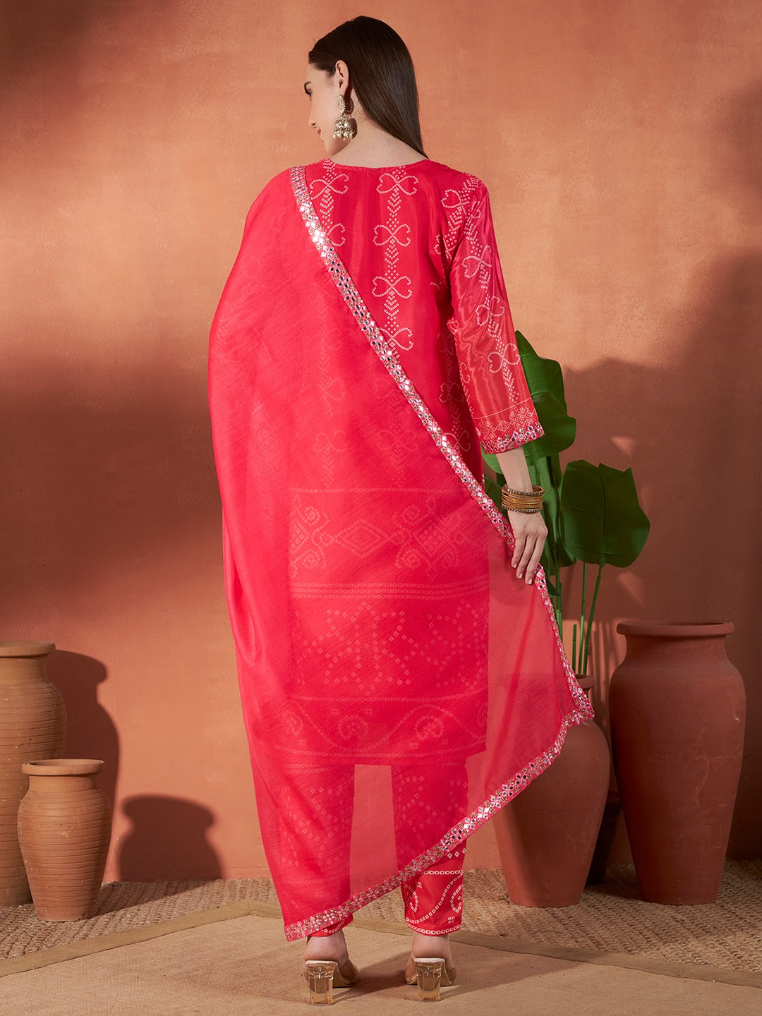 ICF Luxury Chinon Digital Print Suit Set with Embroidery & Mirror Work