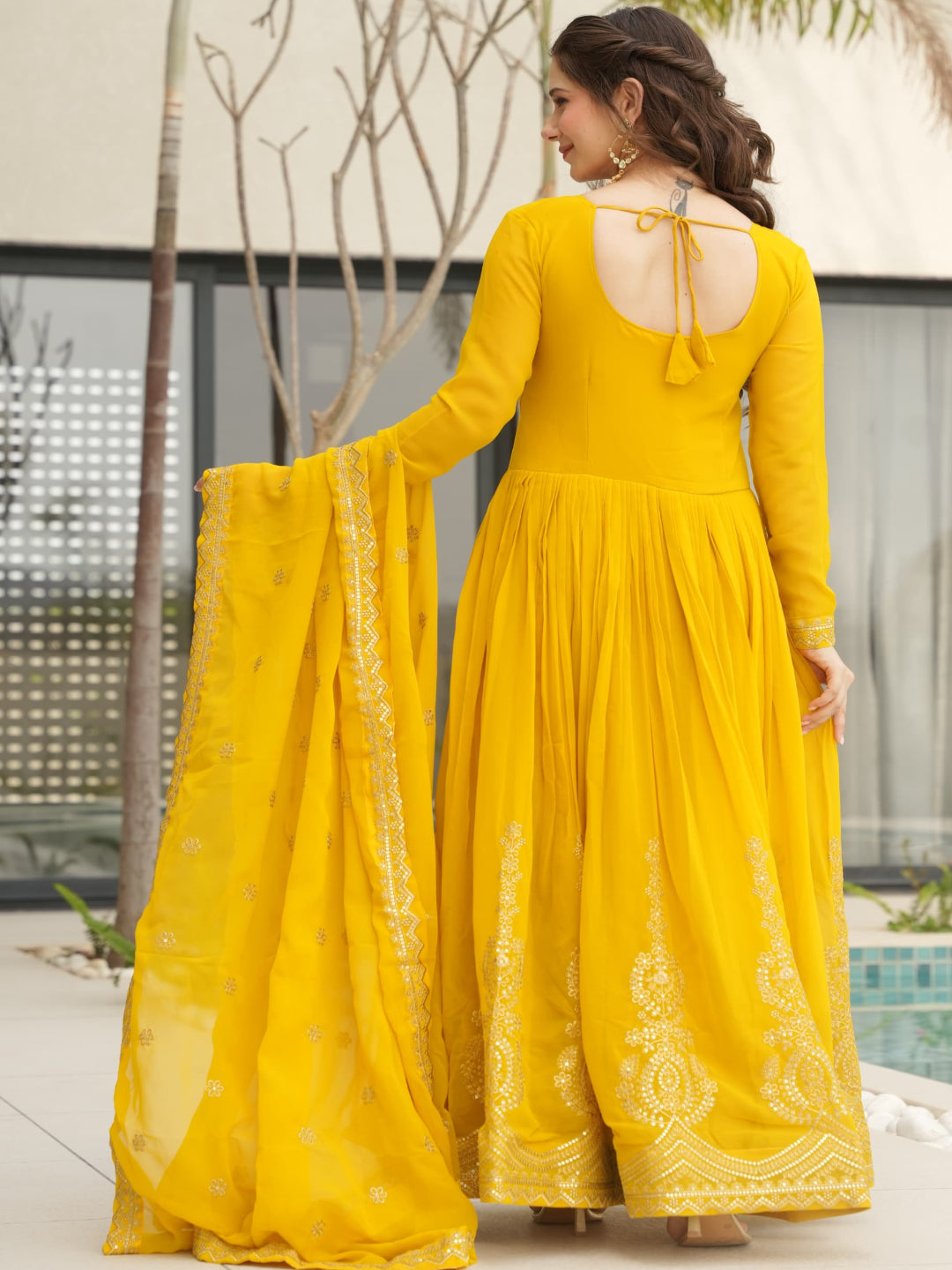 ES Embroidered Faux Blooming Gown with Dupatta – Festive & Party Wear