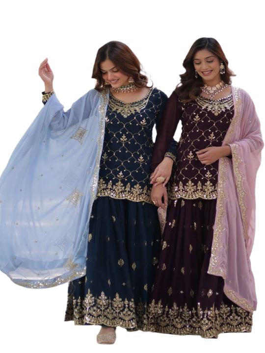 ES Premium Designer Readymade Kurti-Plazoo with Dupatta in Sequin Embroidery Work