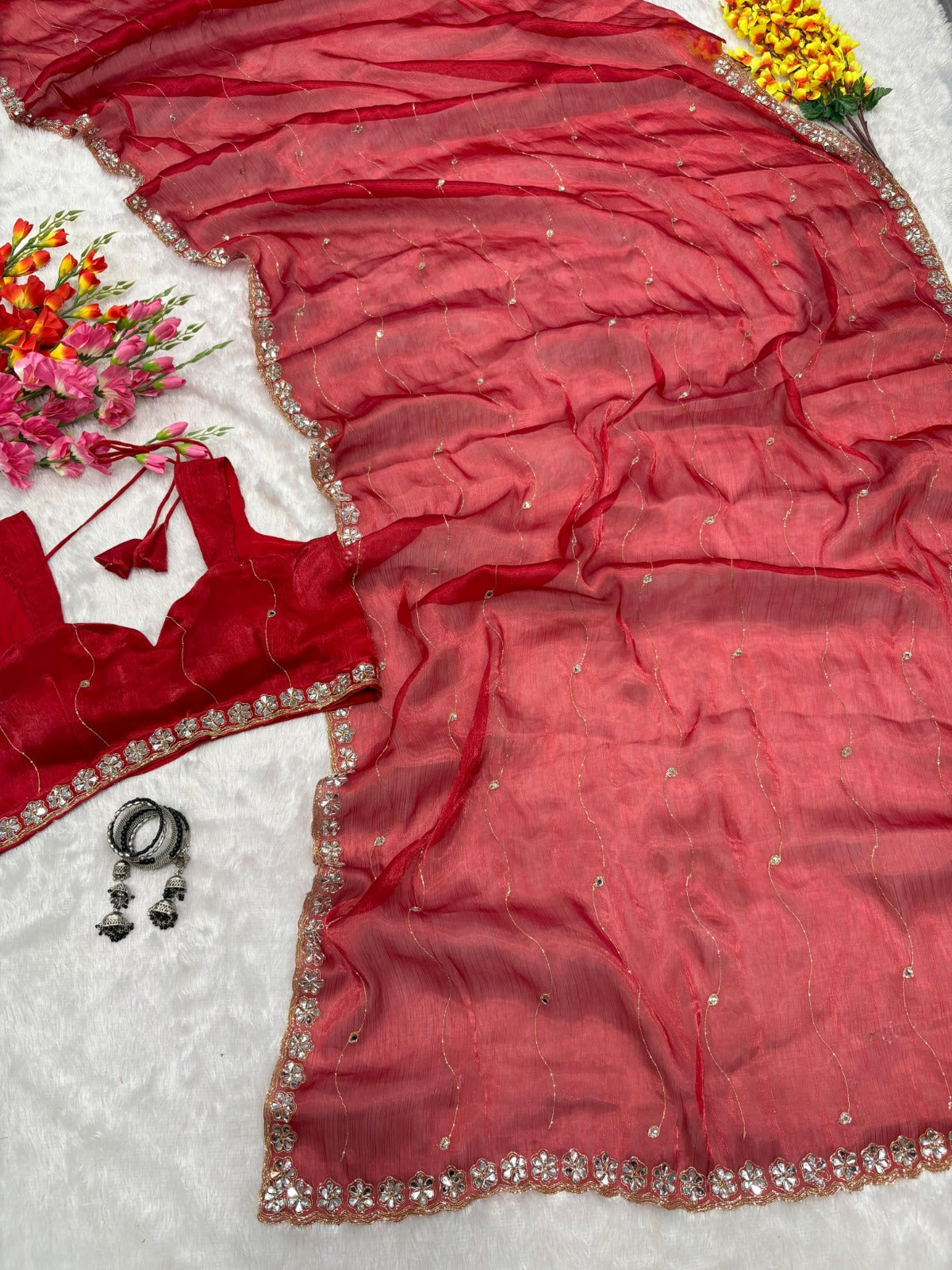ES Premium Jimmy Chu Silk Saree with Unstitched Blouse