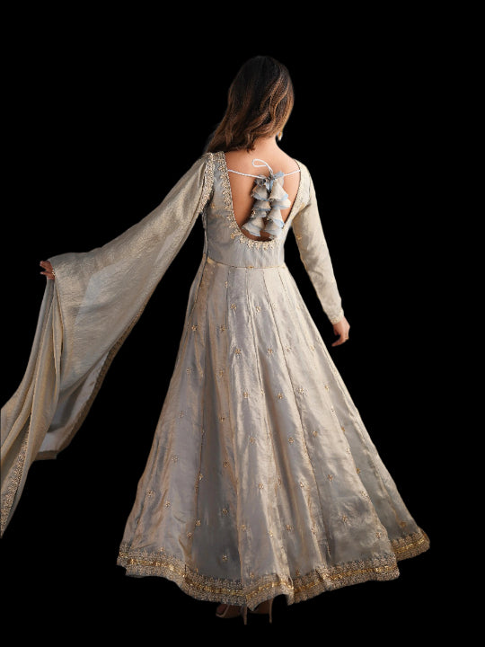 ES Fandy Silk Gown with Pant & Dupatta & Coding Sequnce work