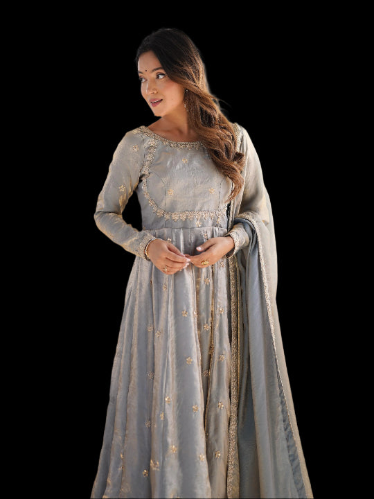 ES Fandy Silk Gown with Pant & Dupatta & Coding Sequnce work