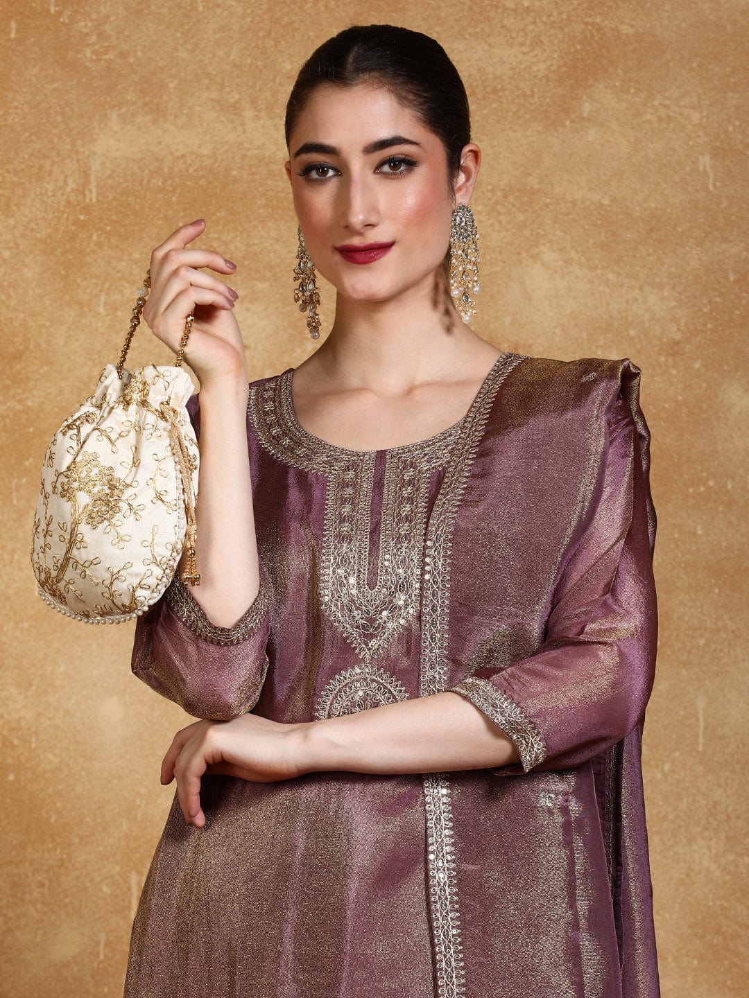 KF Zari Embroidered Yoke Kurta With Trouser And Dupatta