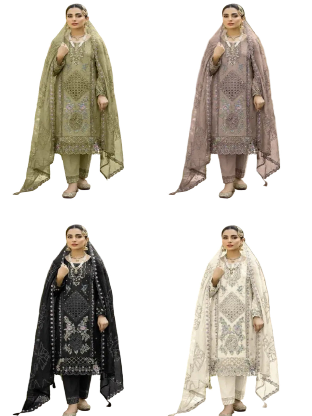 Women’s Heavy Chiffon Embroidered Suit with Hand Khatli Work and French Silk Bottom (XS-5XL)-RE