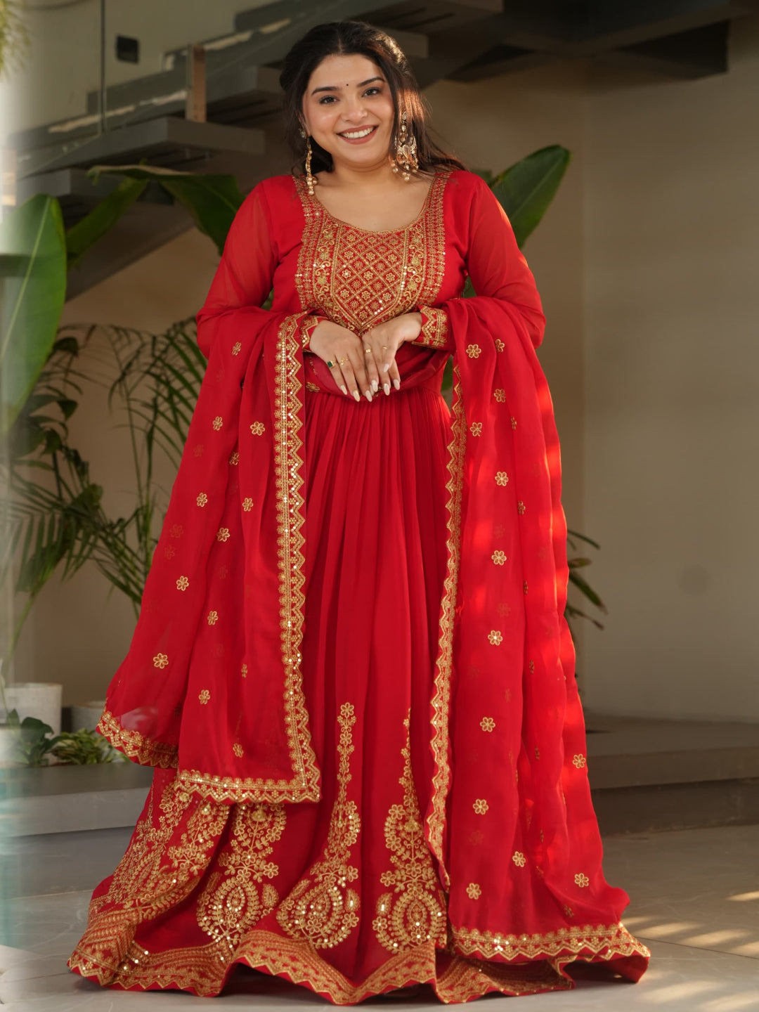 ES Embroidered Faux Blooming Gown with Dupatta – Festive & Party Wear