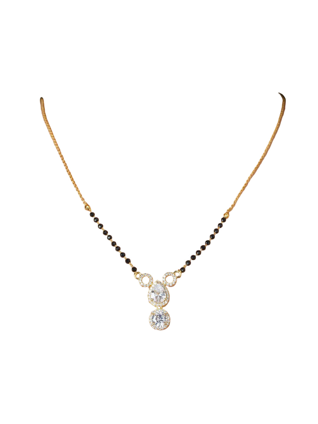 YNF Modern Brass Gold Plated Short Mangalsutra with Dazzling AD Diamond Pendant
