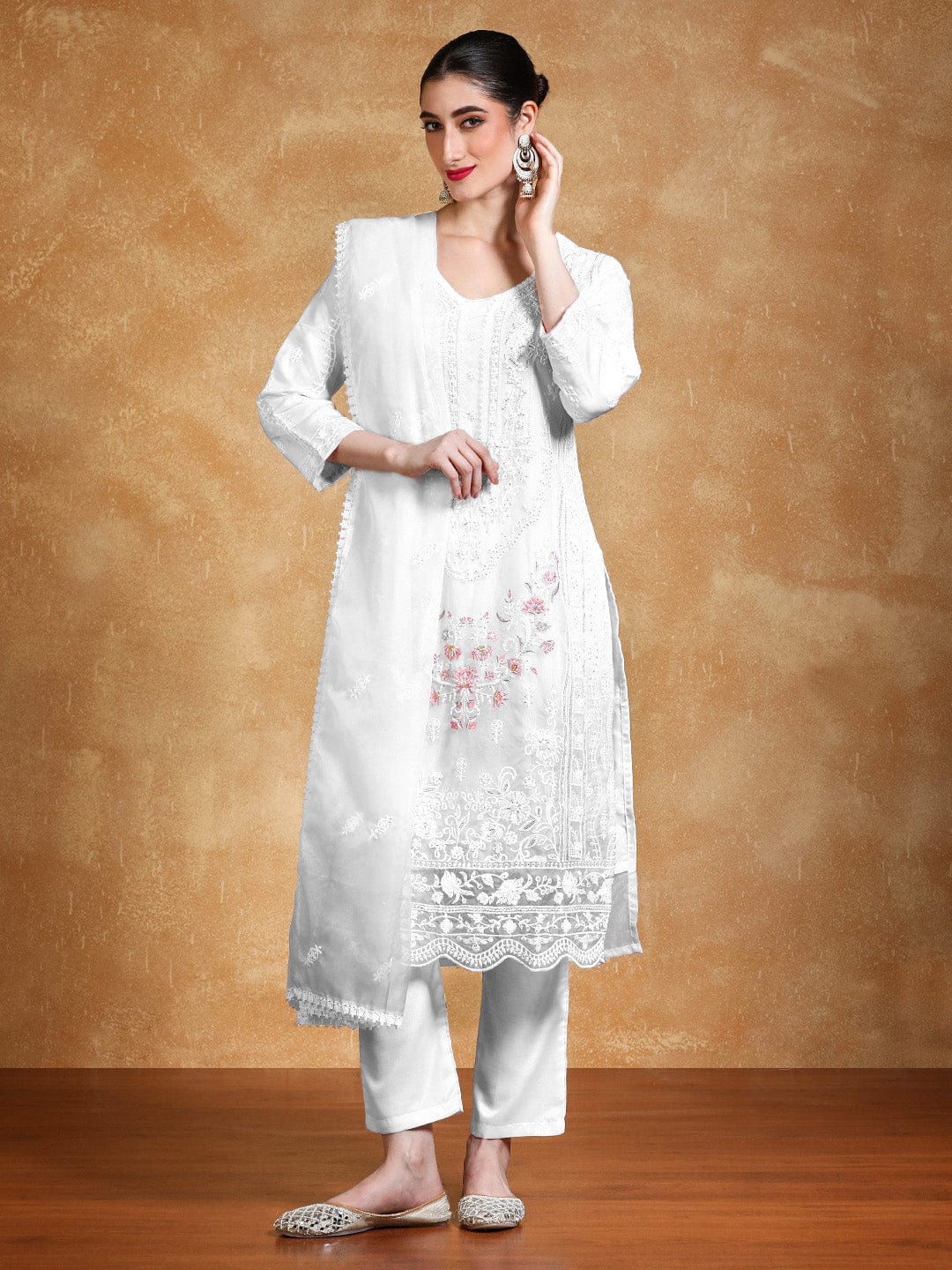 KF Women Floral Heavy Embroidered Kurta With Trouser & Dupatta