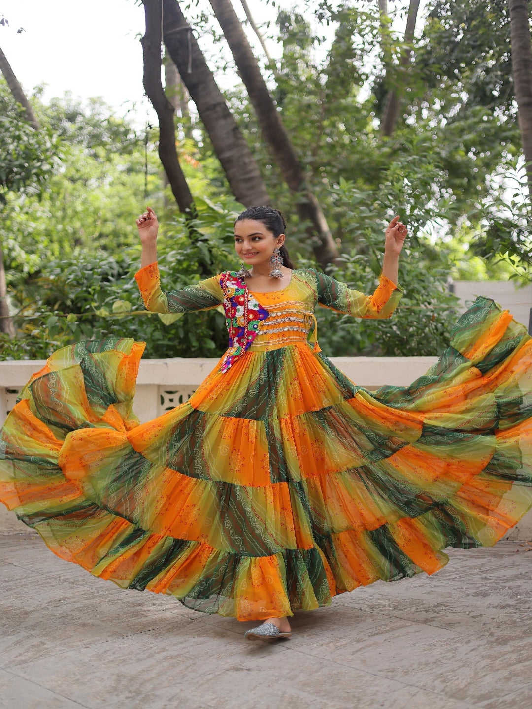 ES Navaratri Special Premium Laheriya & Bandhej Print Gown