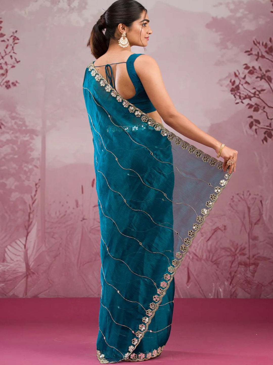 ES Premium Jimmy Chu Silk Saree with Unstitched Blouse