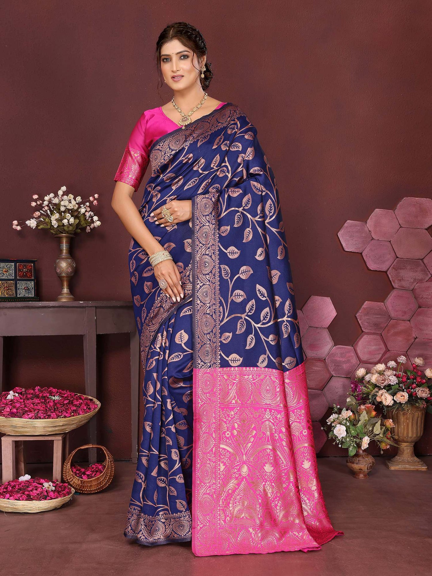 KF Women Kanjivaram Banarasi Silk Woven Design Saree