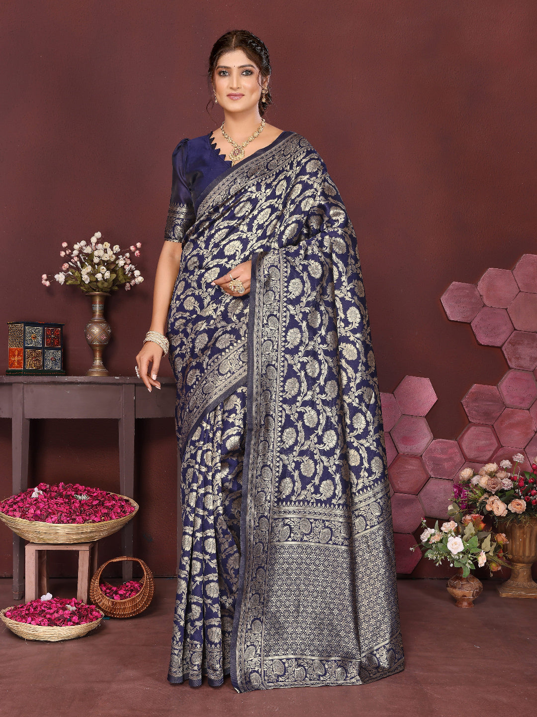 KF Blue Banarasi Silk Woven Design Kanjeevaram Saree