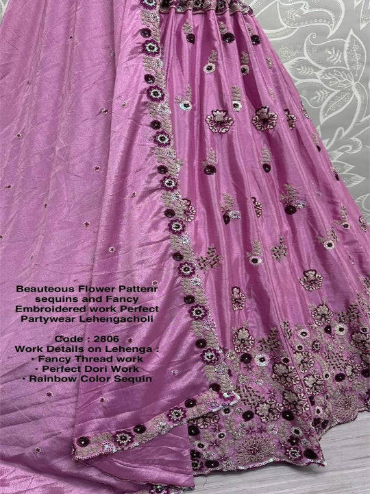 ES Beauteous Flower Pattern Chinon sequins and Fancy Lehenga Choli & Dupatta