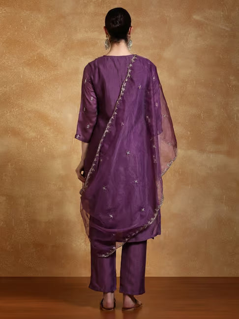 Varanga Embroidered Yoke Kurta With Trouser And Dupatta