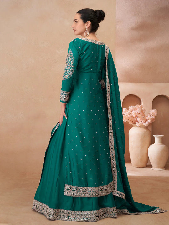 ES Heavy Embroidered Pakistani Style Chinon Silk Lehenga Choli