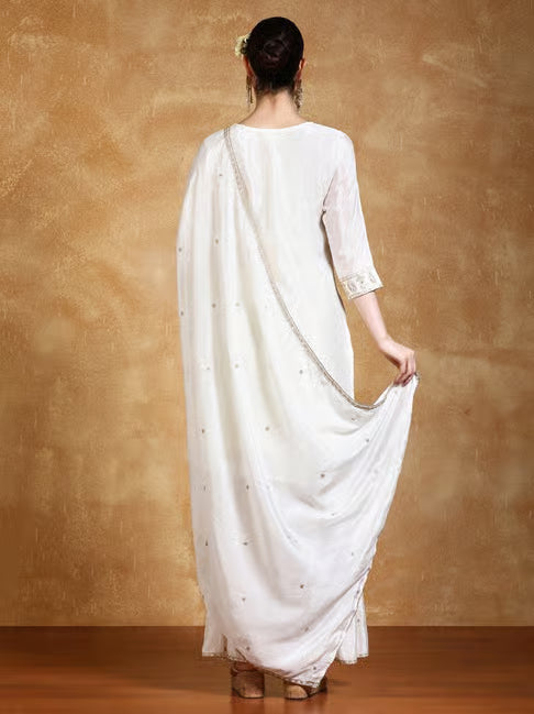 KF Zari Embroidered Yoke Kurta With Sarara Pant And Dupatta
