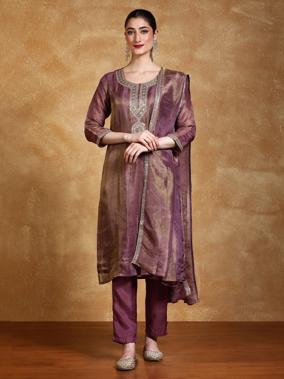 KF Zari Embroidered Yoke Kurta With Trouser And Dupatta