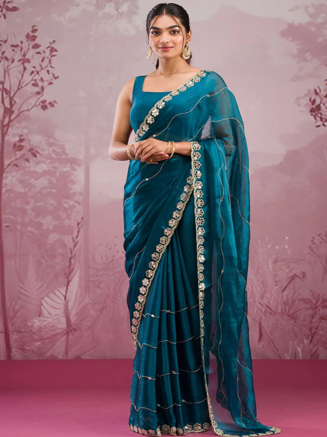 ES Premium Jimmy Chu Silk Saree with Unstitched Blouse