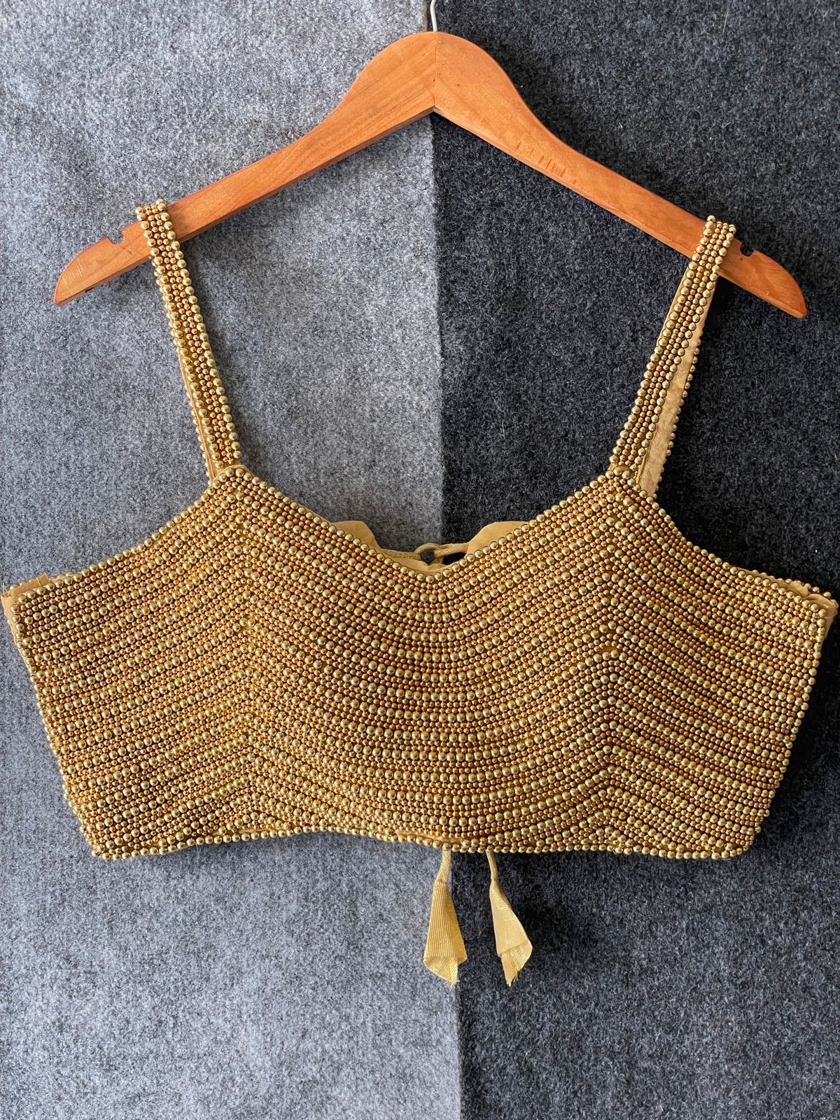 ES Designer Pure Silk Spaghetti Blouse with Handcrafted Pearl (Moti) Work