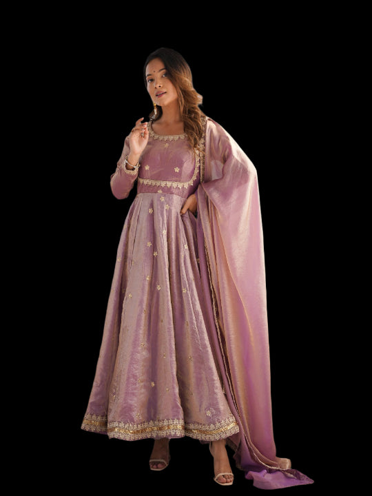 ES Fandy Silk Gown with Pant & Dupatta & Coding Sequnce work