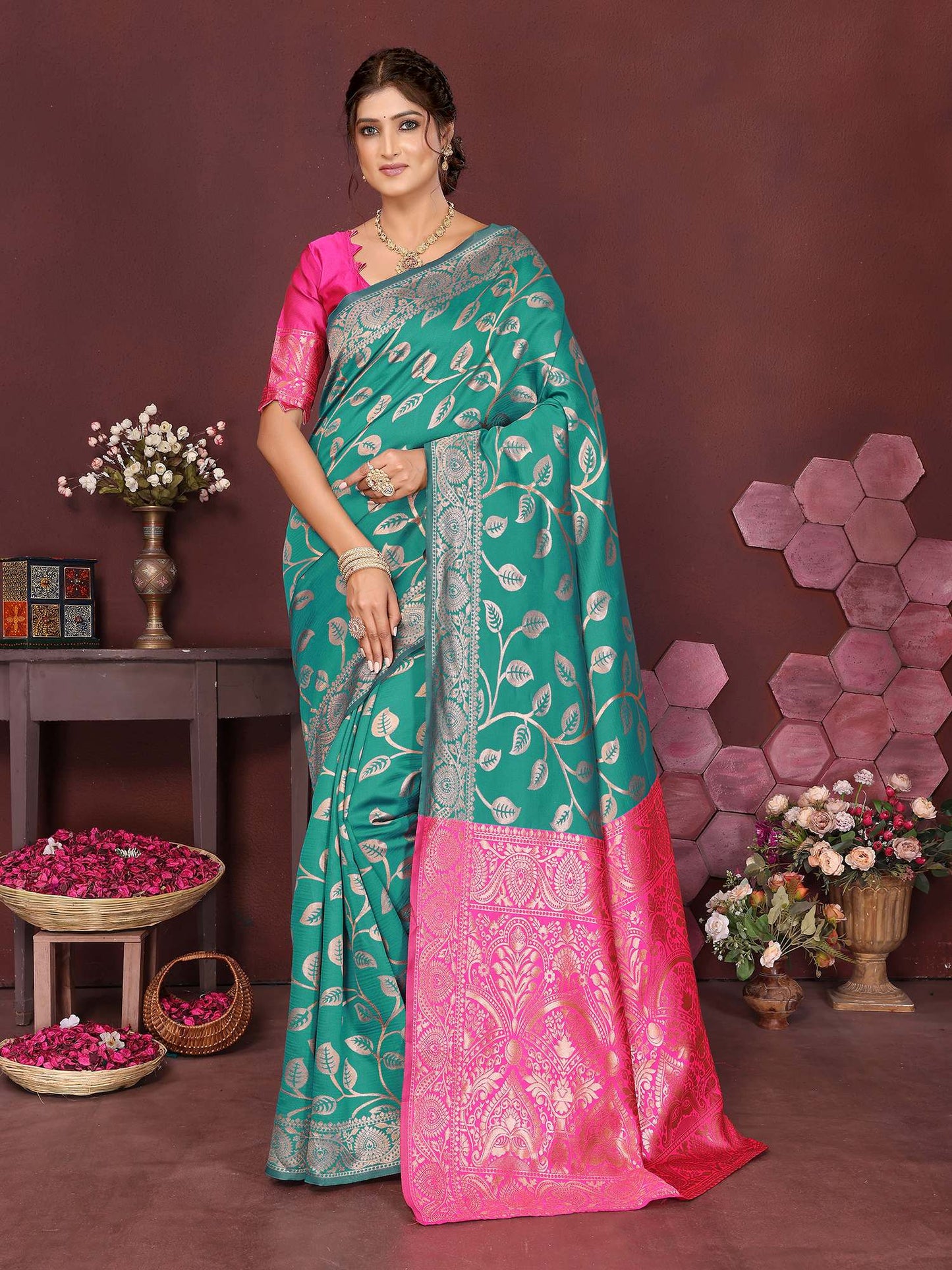 KF Women Kanjivaram Banarasi Silk Woven Design Saree
