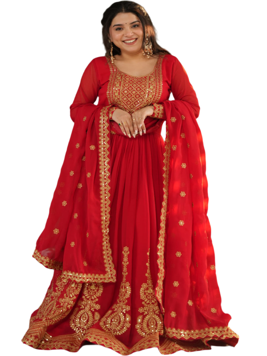 ES Embroidered Faux Blooming Gown with Dupatta – Festive & Party Wear